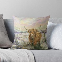 Pillow Highland Cow Show Cover Set Sofá a cuadros
