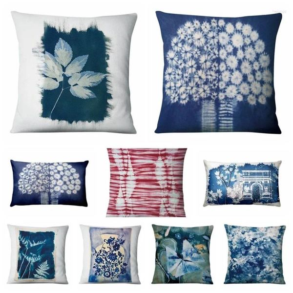 Pillow Home Decoration China Batik Blue Art peinture Imprimer Case de décoration Sofa Couvriers Almofadas Decorativas
