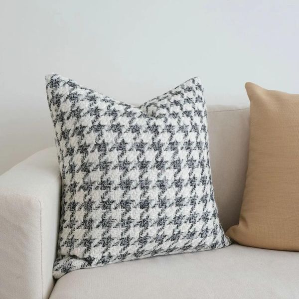 Pillow Houndstooth Crochet Cubierta Minimalista Minimalista Cubiertas Decorativas tejidas de gris blanco y negro para sofá