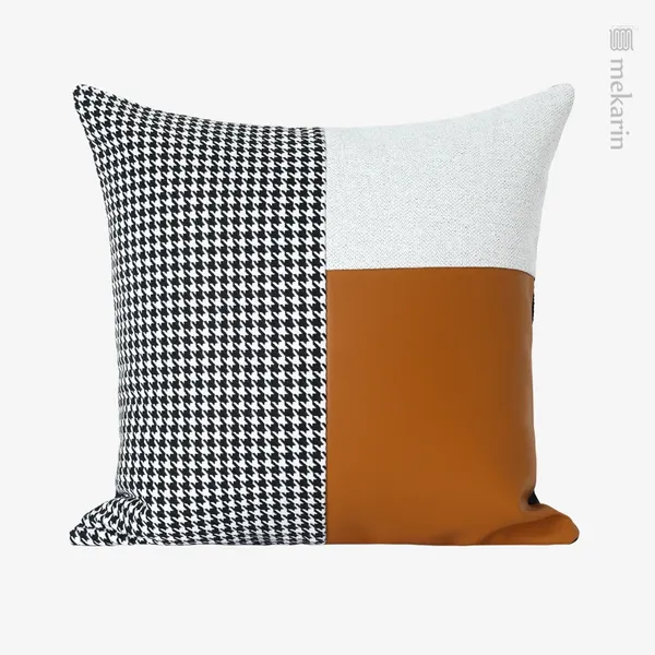 Oreiller Houndstooth Orange White Grey Centing Light Luxury Modèle Mode