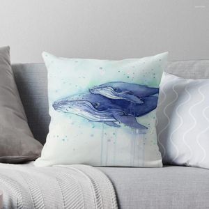 Kussen bultruggen walvis moeder en baby schilderen gooi decor geborduurde omslag op maat gemaakte plaid sofa