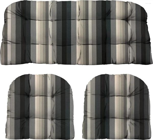 Pillow Juego de 3 piezas de mimbre para interiores y exteriores (rayas grises Braymont estándar)