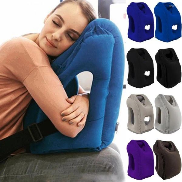 Oreiller de support gonflable tête et menton se soulagement de la fatigue fuite de la voiture de voyage portable douce couche de voiture pour voyage