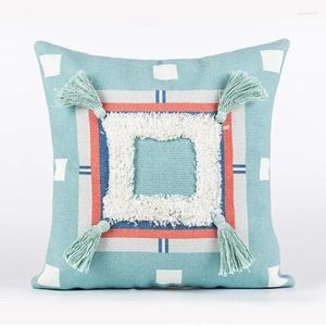 Kussen ins tufting deksel met kwast mint geborduurd vierkante katoenen linnen worp case slipcovers sofa bed kussensloop