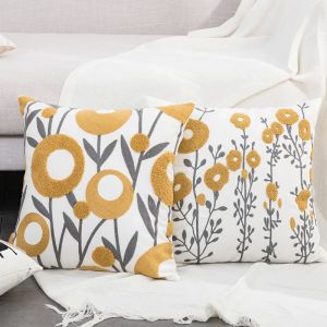 Oreiller inyahome boho floral couvre-oreiller décoratif tufted couverture d'oreiller botanique couvercle coussin de coton brodé pour le canapé canapé-lit