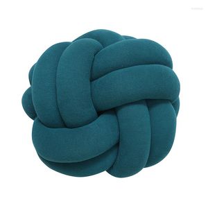 Oreiller Inyahome décor à la maison boule ronde paon bleu noué oreillers à la main jeter en peluche sol S pour chambre canapé canapé