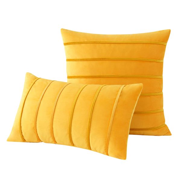 Oreiller Inyahome Set de 2 30x50cm 45x45cm Velvet Throw Covers Covers thelowcoules à rayures Lombar à rayures Lombar Coussins de coussin jaune pour canapé