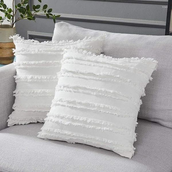 Oreiller inyahome ensemble de 2 lancers boho blanc décoratifs couvre la coque à motif jacquard à rayures en lin pour canapé canapé