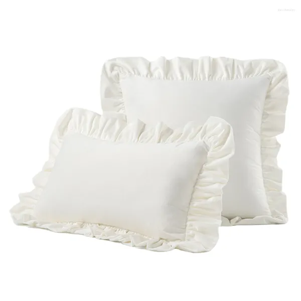 Taie d'oreiller Inyahome Velvet White Throw Cover avec taies d'oreiller carrées décoratives rustiques vintage de ferme à volants