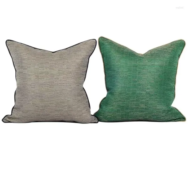 Almohada Jacquard Funda de almohada Cubierta de rayas verticales Sofá Tiro decorativo Color verde gris Decoración del hogar