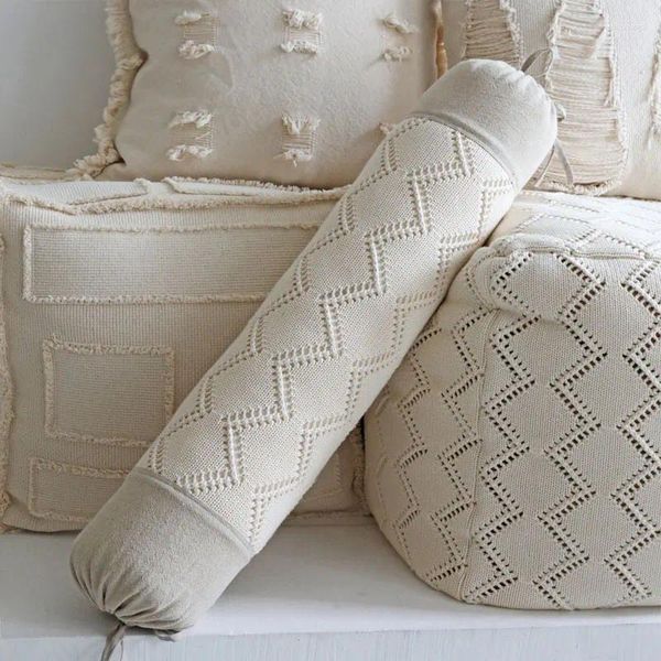 Almohada estilo japonés de color beige cubierta de algodón sin cama interna sofá sofá de almohada larga cubiertas de forma de caramelo