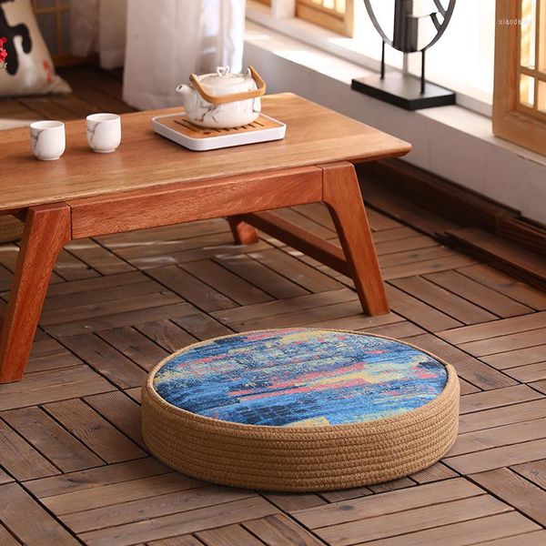 Almohada estilo japonés cuerda de algodón futón tejido a mano hogar Tatami Mat redondo balcón ventana juego sentado meditación