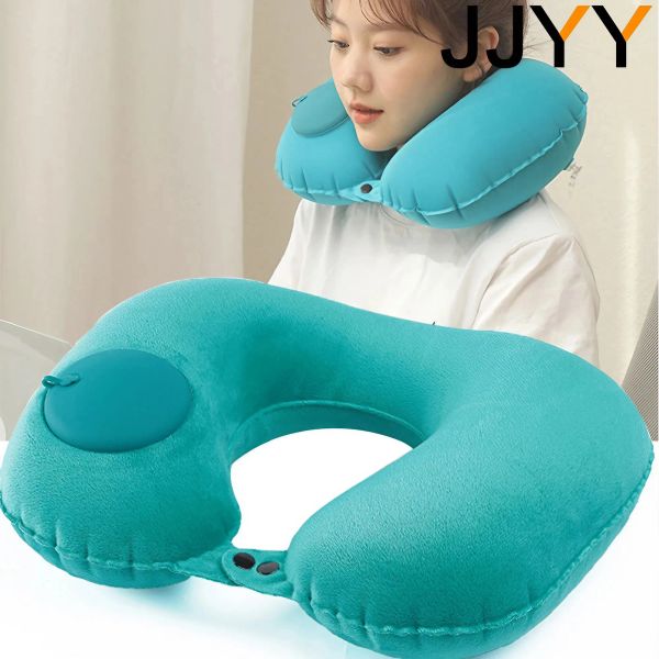 Oreiller jjyy u Coussin de cou de forme pour avion et voiture pimentable oreiller automatique compresser la bague extérieure voyage