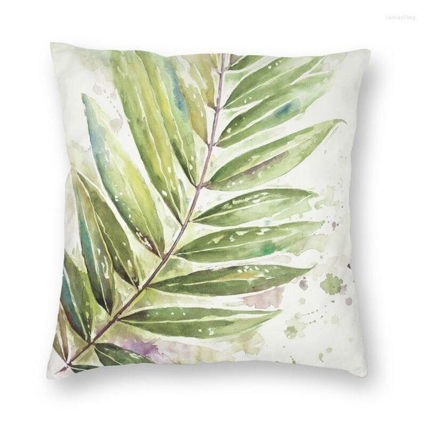 Funda de almohada de inspiración de la jungla, funda de hojas de acuarela, funda cuadrada de plantas tropicales para sofá, funda de almohada fresca para decoración del hogar