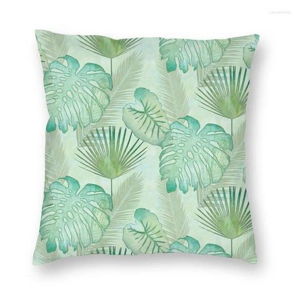 Almohada Selva Paisajes Cubierta Decoración Impresión Tropical Elefante Oreja Y Abanico Hojas De Palma Funda Para Sala De Estar