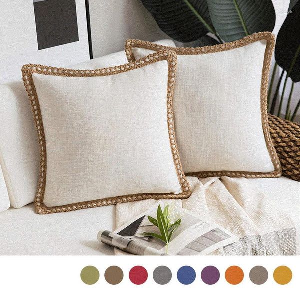 Almohada Junwell 2pc Set Poliéster Sólido Decorativo Texturizado Lino Bordado Geometría Sofá Cama Uso del automóvil Decoración del hogar