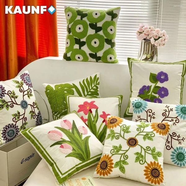 Oreiller kaunfo vert brodé de motif de tournesol floral couvertures couvertures décoratives pour canapé-voiture décoration intérieure 45x45cm 1pc