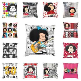 Oreiller kawaii dessin animé anime plaid mafalda couvercle imprimé de quino casam pour canapé décoration de taie d'oreiller personnalisée pour le canapé