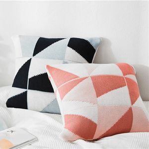 Almohada de punto cubierta rosa azul geométrico trinagle caso 45 cm decoración del hogar suave para la cama de la habitación de la guardería