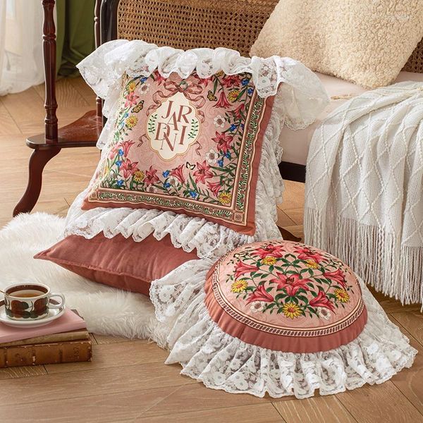 Housse de coussin carrée en dentelle, taie d'oreiller de luxe légère, décorative, pour canapé, chambre à coucher, coquille florale, Jardin, velours, ferme Vintage, 45x45cm