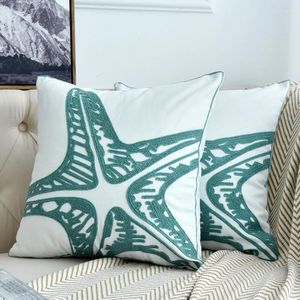 Pillow Lake Blue Green Cotton Broidered Geometric Wool Canapa Cover Bedroom Ocean