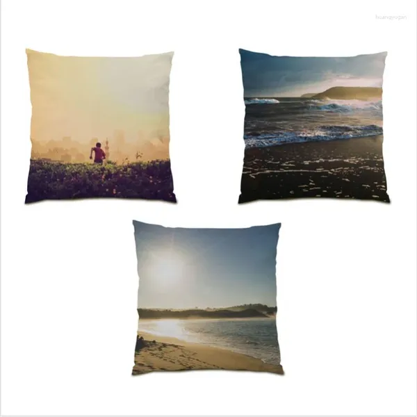 Housse de coussin paysage, décoration de salon, senic, couvre-lit, soleil de mer, crépuscule, 45x45, cadeau naturel, lit E0790