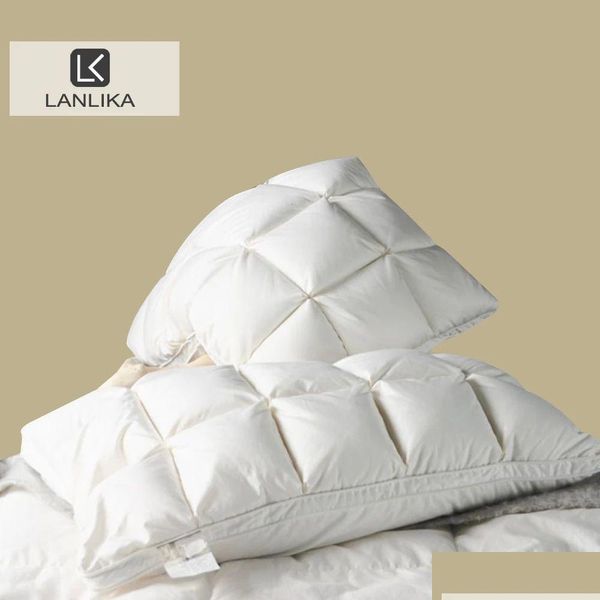 Oreiller Lanlika Top Grade Luxury 100% Goose Down White Neclow Oreads Silk Cotton Shel Queen King Bed for Sleep Gift 1PCS 231220 DROP DE DHC9O