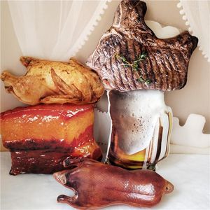 Oreiller en peluche alimentaire réaliste, verre de bière en peluche, Steak de bœuf, poulet rôti, canard, ragoût de porc, Barbecue, boisson gazeuse, accessoire de collation