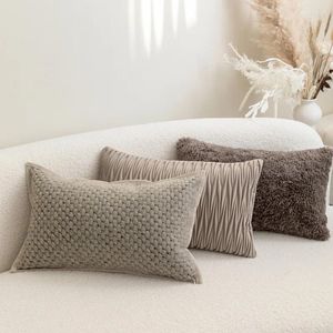 Almohada Gris claro Color de café Cubiertas de textura Cubierta de simplicidad de lujo moderna 30/50 Fundas de cabecera de sofá para el hogar