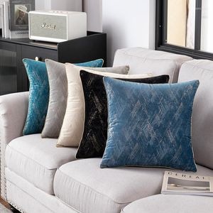 Oreiller léger de luxe en tissu brossé, dorure, housse de canapé, bord solide et épais, décoration de maison, taie d'oreiller géométrique 45