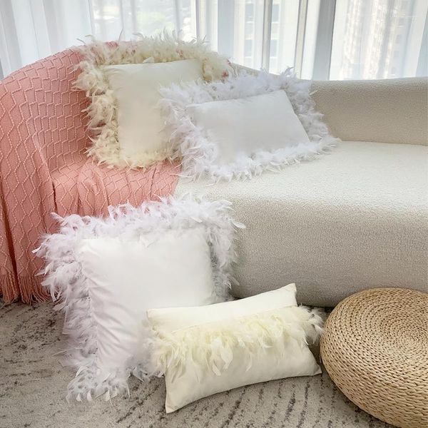 Almohada Light Luxury Dutch Velvet Cubierta de color sólido con funda de almohada de plumas Sofá Sala de estar Dormitorio Reposacabezas