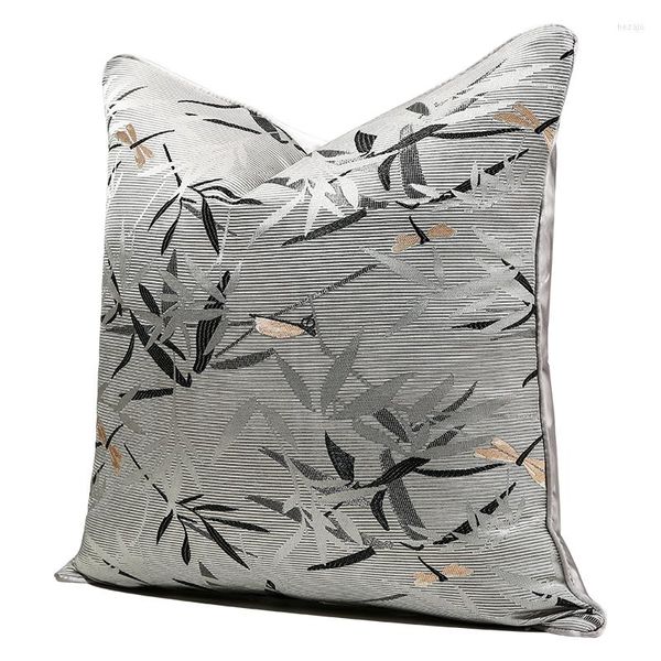 Oreiller léger luxe Jacquard couverture haute précision broderie feuilles grises libellule taie d'oreiller 45x45/50x50CM canapé-lit décor à la maison