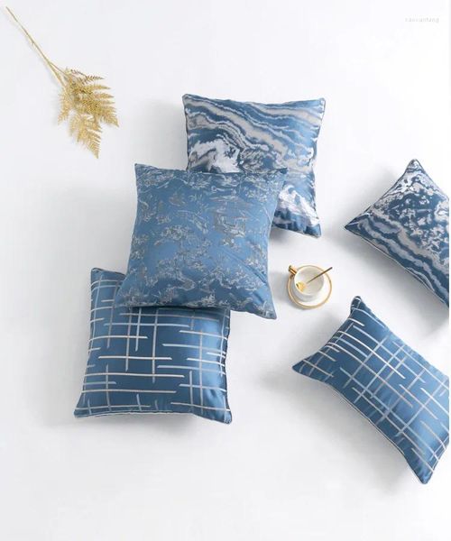 Pillow Light Luxury Stripe Wave Wave Cover Blue Brodemery El Home Sofa Office Decorative Oreer