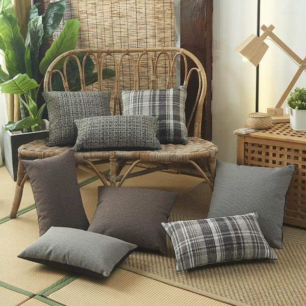 Oreiller Lin Plaid Hollandais Velours Couvre Gris/Rouge/Jaune Solide Teint Taie D'oreiller Décoratif Canapé Taille Doux Coussins Couverture