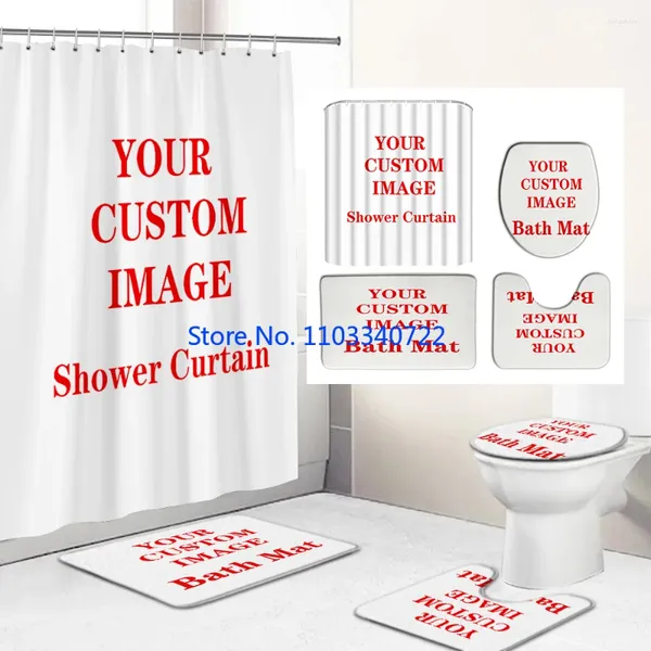 Lien d'oreiller Logo PO personnalisé 3d rideaux de douche imprimés en polyester salle de bain 4pcs