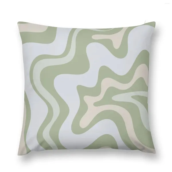 Almohada líquido remolino contemporáneo abstracto en cusiones de lanzamiento de almendras gris claro verde sofá s