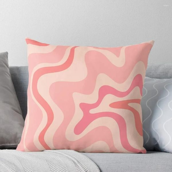 Almohada líquido remolino retro abstracto contemporáneo en suave rubor rosa cama de cama con cubiertas de almohadas de año