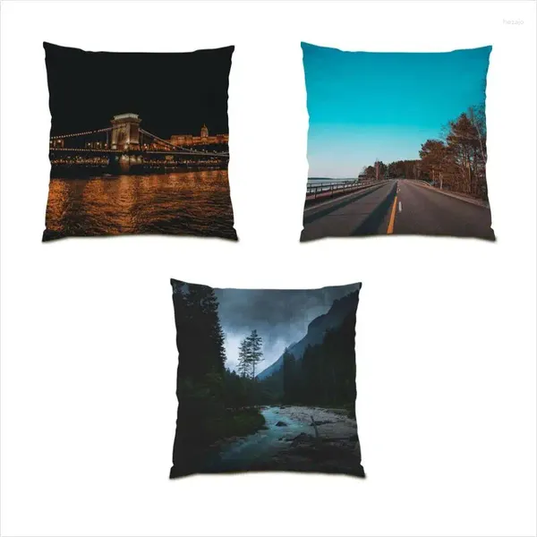 Almohada Decoración de sala de estar Cubierta de montañas nevadas Palmera tropical 45x45 Fundas de tiro de lino de poliéster E1337