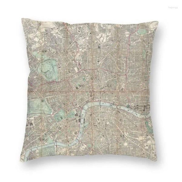 Almohada Londres Vintage Mapa Cubierta Dos lados Impresión Europa Estudiante Piso Funda para sofá Cool Funda de almohada Decoración