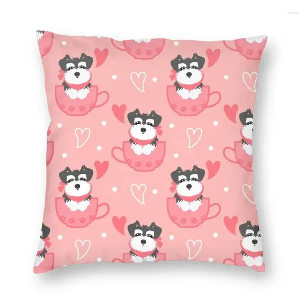 Almohada Love Teacup miniatura Schnauzer cachorros funda de almohada cuadrada decoración del hogar funda de perro tiro para coche impresión de doble cara