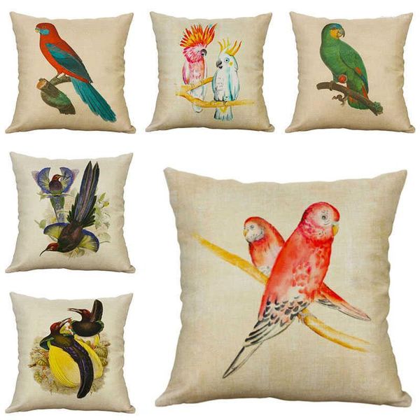 Almohada Lovely Bird Parrot Case Algodón Lino Decoración Cases Home Printing Cover 18''