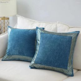 Oreiller luxueux velours broderie couverture bleu gris Beige décor à la maison décoratif coussins taie d'oreiller