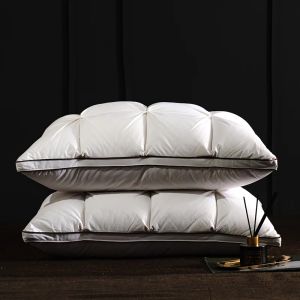 Oreiller luxe 3d pain d'oie blanc oreillers en plumes pour le corps de couchage de protection du cou lit oreillers de lit doux confort 100% coton couvercle