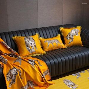 Oreiller luxe de style américain Tiger Tiger Leopard Couvre des couvertures décoratives en velours vintage imprimé vintage pour canapé domestique