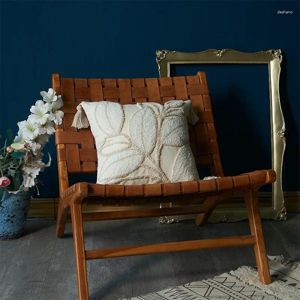 Oreiller de luxe moderne feuilles d'arbre broderie housse de chaise en velours décor à la maison bleu marine vert gris taie d'oreiller