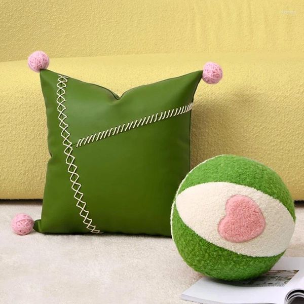 Almohada Diseño esférico de lujo Patchwork verde blanco Forma de pelota Releja rellena para el sofá Decoración de la habitación para niños