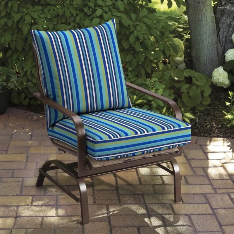 Pillow Mainstays Deep Seat Set Stripe Rectangle Durable Waterproof 2-Piece Outdoor Backyard 48 X 24 Inch