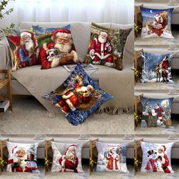 Oreiller joyeux noël boîtier plusieurs pièces collocation gratuite santa claus pêche en velours canapé imprimé couverture de maison décoration de la maison