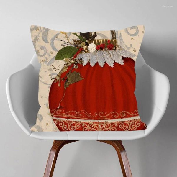 Almohada feliz navidad portada adorno rojo floral almohada decorativa para el sofá decoración del hogar