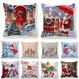 Kussen Vrolijk Kerstfeest Cover Cadeau Kerstman Sneeuwpop Engel Rendier Robin Gedrukt Winter Home Decor Kussensloop Voor Bank